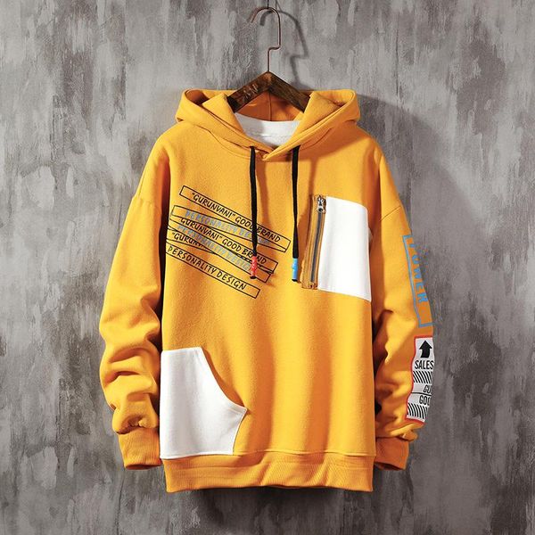 

men's hoodies & sweatshirts autumn large size patchwork hoodie men color block sweatshirt brand trend contrast stitching long sleeve, Black