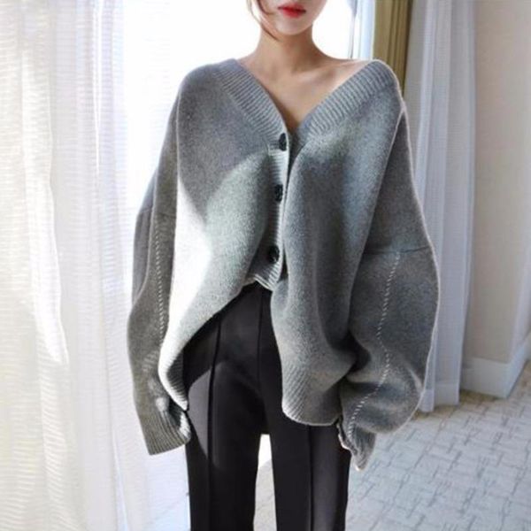 

women's knits & tees [ewq] korea chic solid color knitted cardigan women autumn 2021 laple loose single breasted long sleeve sweater co, White