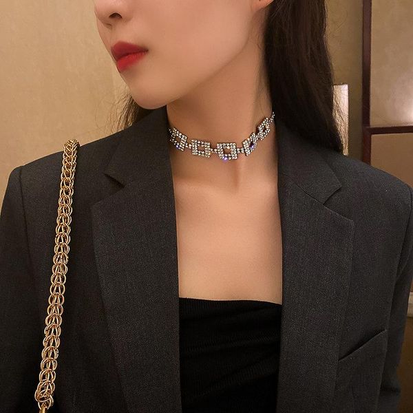 

chokers european and american fashion geometric square necklace all kinds of exaggerated neck chain net, Golden;silver