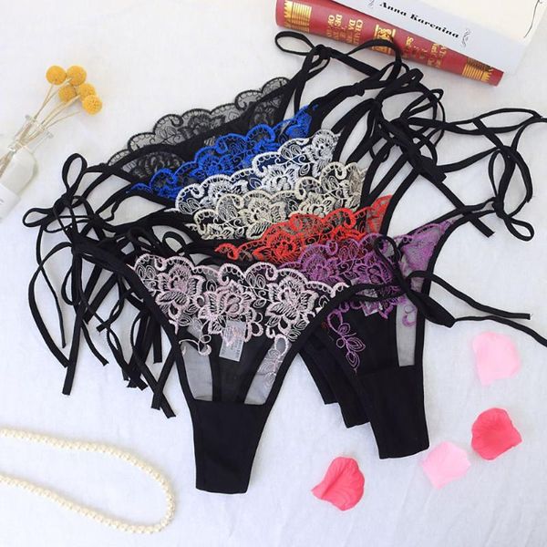 

women's panties lingerie women embroidery lace transparent brief low waist hollow out strap cotton crotch ladies seamless underwear, Black;pink