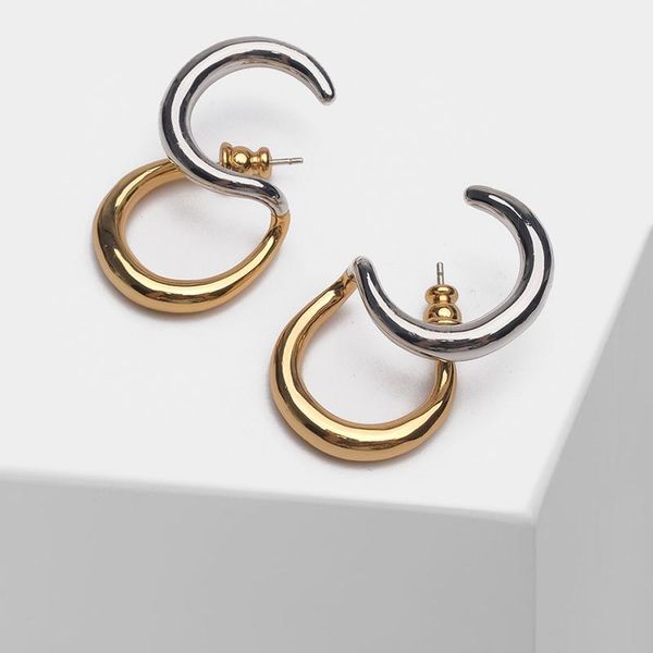 

hoop & huggie amorita irregular metal double asymmetric earrings, Golden;silver