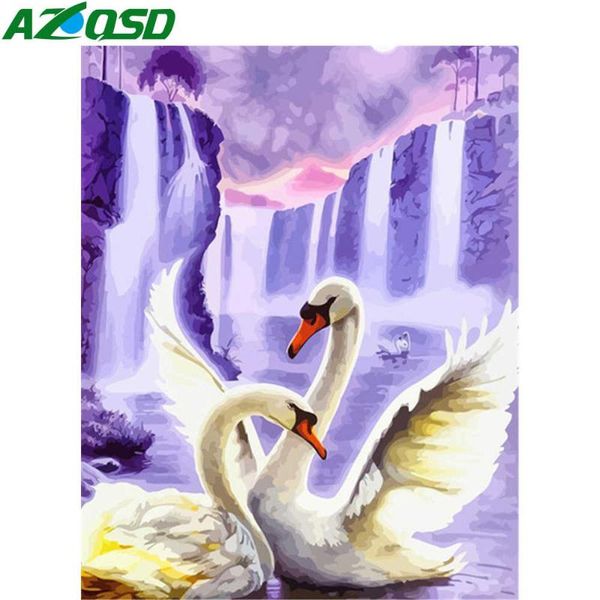 

paintings azqsd coloring by numbers swan animal kits drawing canvas handpainted pictures oil painting waterfall home decor