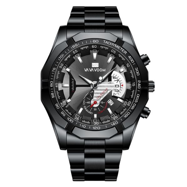 

good quality leisure sport luminous pointer stainless steel mens watch quartz watches calendar smart wristwatches vavavoom brand, Slivery;brown