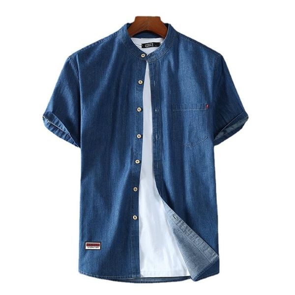 

men's casual shirts 100% cotton summer fashion pure color breathable comfortable stand collar denim short sleeve shirt plus size xl-8xl, White;black