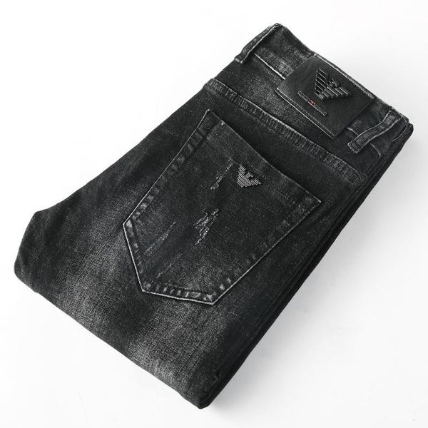 

men's jeans slim fit stretch casual versatile long pants korean fashion men, Blue