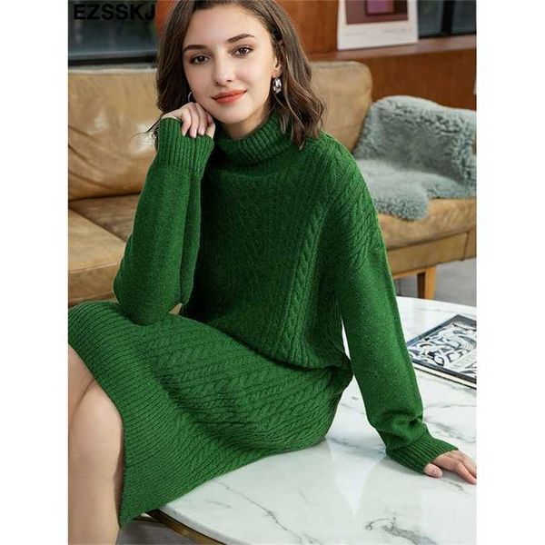 

autumn winter thick straight maxi sweater dres high neck long elegant female loose warm maix 211119, Black;gray