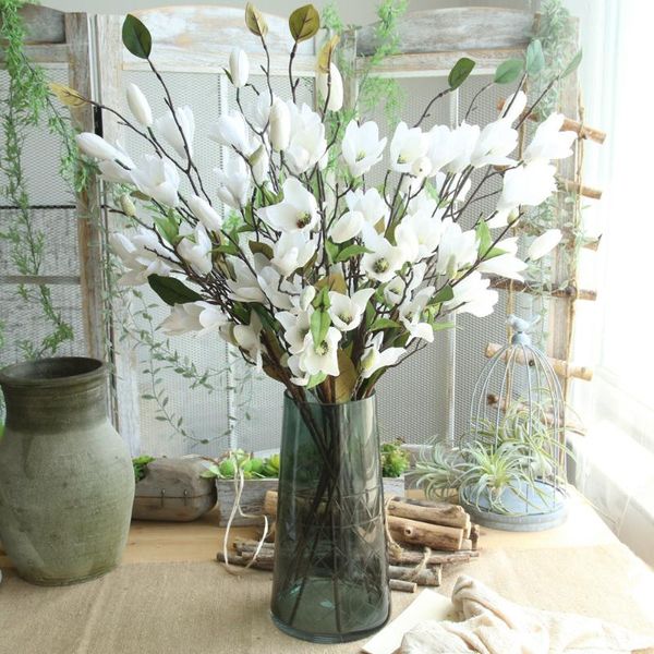 

decorative flowers & wreaths artificial party fake leaf magnolia floral wedding bouquet home decor flores artificiales
