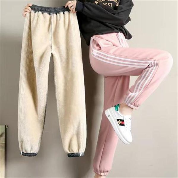 

fleece and thickened warm pants imitation lamb cashmere legging for students sports wear yoga wear causal leisure trouser, White;red