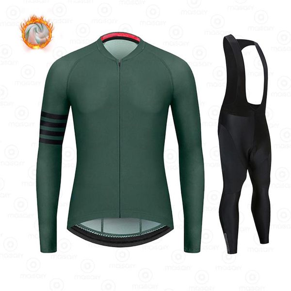 

racing sets 2021 thermal fleece cycling jersey set bicycle bib shorts bike ropa ciclismo hombre kit, Black;blue