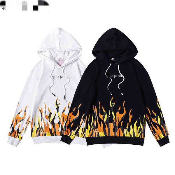 

high street hip hop loose flame hooded sweater men's and women's, Black