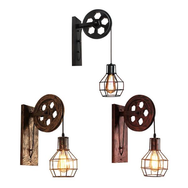 

wall lamp retro wrought iron light lampshade pulley loft cafe bar adjustable sconce super bright led industrial for workshop