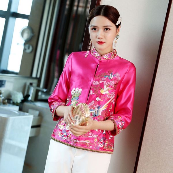 

women cheongsam chinese new year elegant vintage qipao embroidery tang suit chinese style clothing women 10219, Red