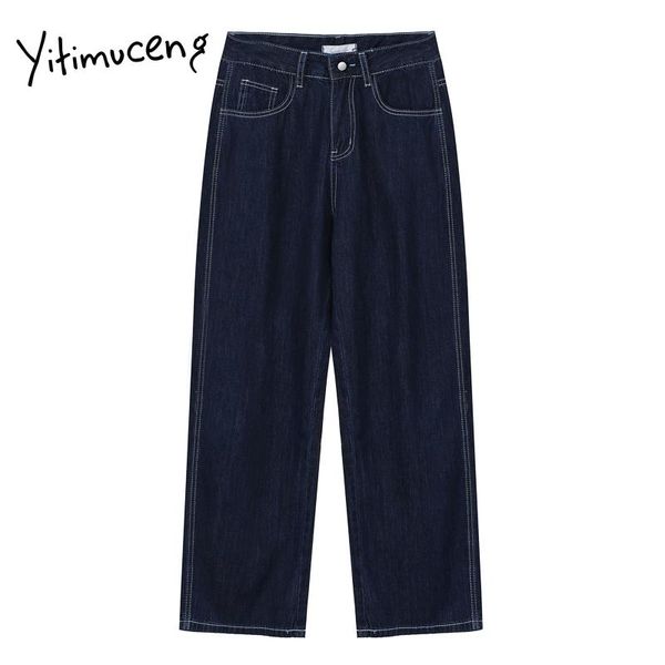 

women's jeans yitimuceng high waisted for women black blue comfortable plus size denim pants full length clothes 2021 fashion spring