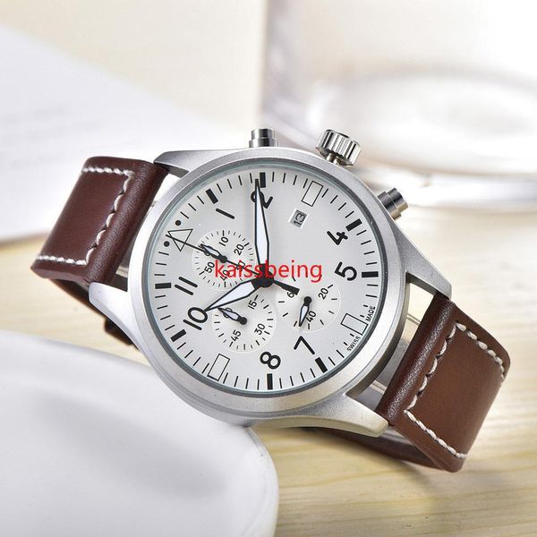 2022 Top Venda Mens Relógios Japão Quartzo Movimento Subdial Trabalho Cronógrafo Relógio de Couro Lifestyle Lifestyle Piloto Impermeável Piloto WristWatch Montre de Luxe Watchiv