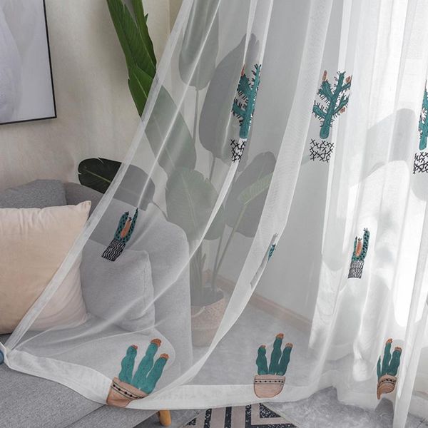 

curtain & drapes curtains for living room blue cactus embroidered blackout kids children cartoon nursery sliding glass door