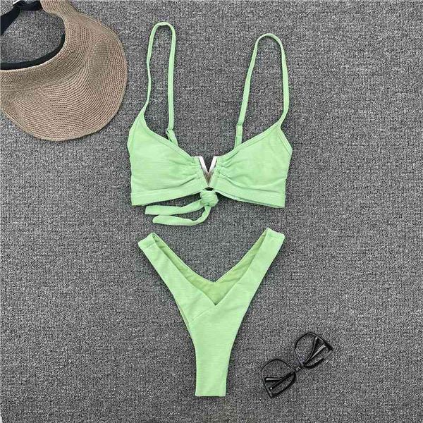 

single swimsuit solid v-neck women's two piece bikini y965, White;black