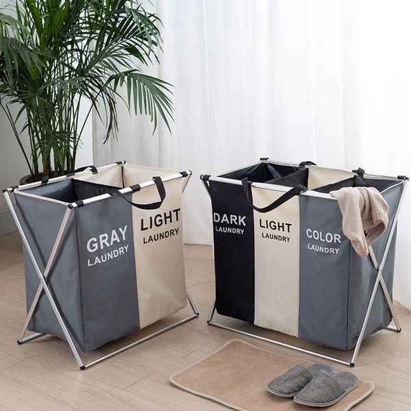 

3 sections foldable laundry basket large collapsible laundry storage bag bathroom organizer black dirty clothes toy hamper box