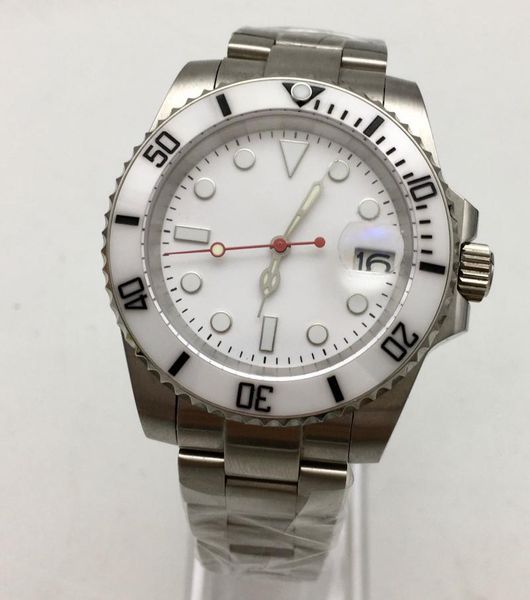 

wristwatches 40mm white dial japan nh35 mechanical automatic watch men's sapphire glass ceramic bezel steel band, Slivery;brown