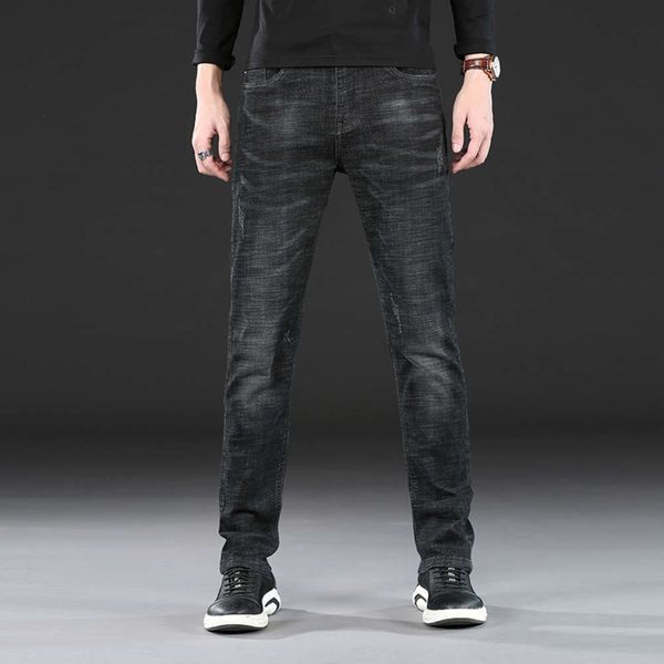 

black fashion brand jeans spring and autumn fit straight tube korean trend versatile casual long pants men's, Blue