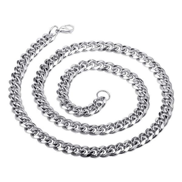 

necklace mens cuban link stainless steel chains polishing necklace steel hip hop rock necklace jewelry for neck man accessories q0809, Silver