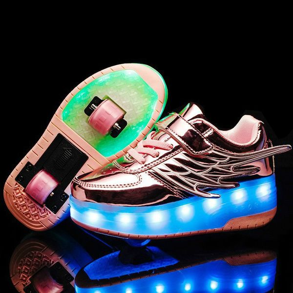 Rollschuhschuhe für Kinder, Jungen, Mädchen, LED-beleuchtete Räder, Turnschuhe mit Doppelrädern, Kinder, leuchtende Rollschuhe, Schuhe 210303