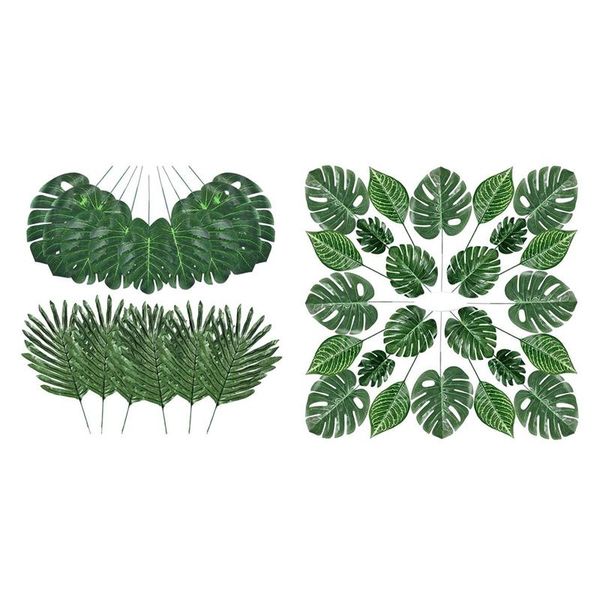 

48 pcs 4 kinds artificial palm leaves monstera leaves with 80 pieces 4 kinds palm