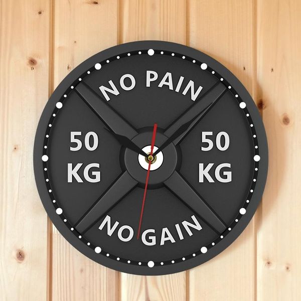 

strongman 50kg creative print wall clock circular gym weight lifting dumbbell bodybuilding silent acrylic clock