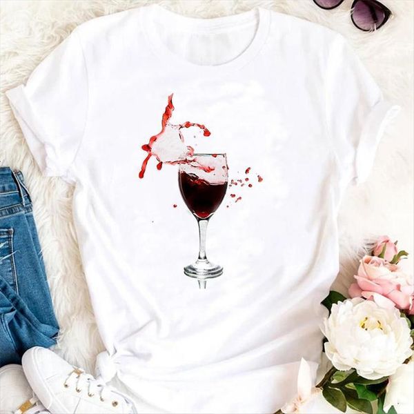 

summer short sleeve holiday vacation womens clothes wine tshirts cartoon fashion graphic t lady print female tee shirt, White