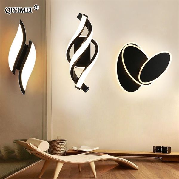 

wall lamp qiyimei modern led lamps spin white/black indoor lighting for hall bedroom study living room lights fixtures input 90-260v