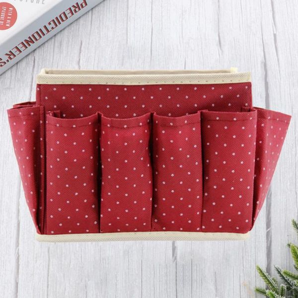 

non-woven fabric cosmetics storage box 3 sides attached with pockets for deskorganzing (claret)