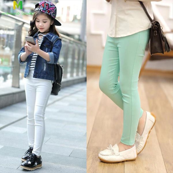 

grils children candy colors ankle length trousers 3 11t girls pencil pants kids flexible thin skinly slim, Blue
