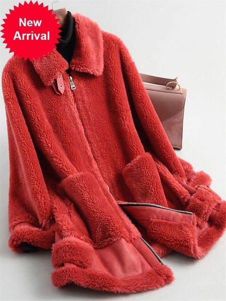 

women a19001 2021 new fashion real wool shearing jacket lady long style leisure fall/winter wool coat, Black