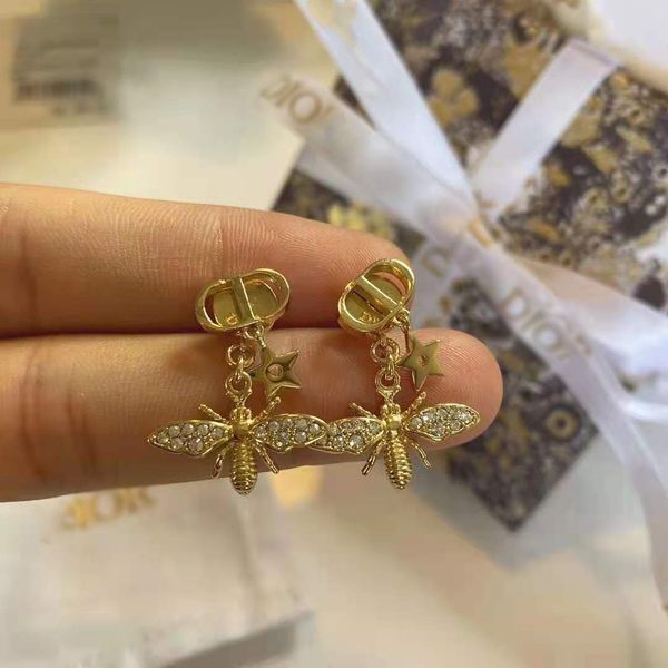 

new bee star inlaid earrings exclusive jewelry sale, Golden;silver