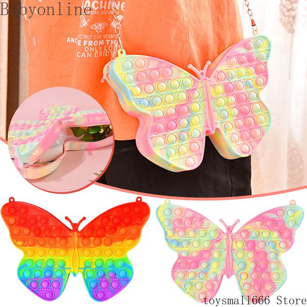 

new butterfly simple dimple chain cross bag fidget toys push bubble antistress children keychain wallet dhl fast shipping