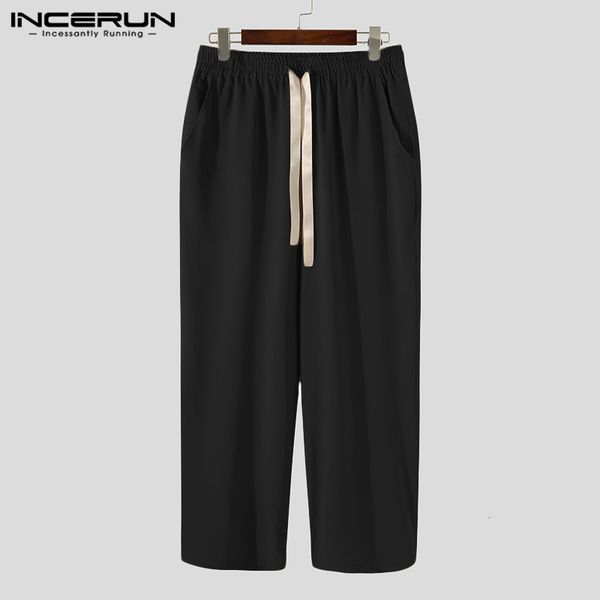 

new incerun 2021 pants streetwear solid color drawstring joggers casual straight trousers men vintage pockets pantalon s-5xl y7vi, Black