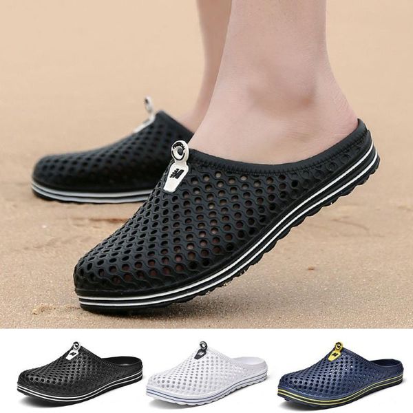 

slippers mens breathable mesh beach hollow out sandals outdoor sports casual summer shoes flip flop for male #yl5, Black