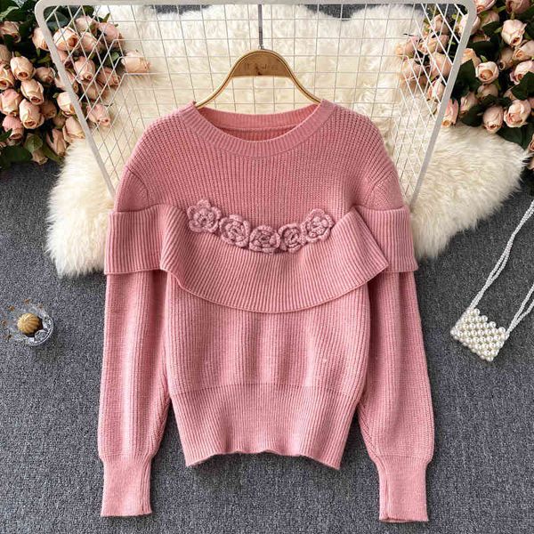 

women's sweaters autumn and female winter korean pullovers fashion o-neck neck long sleeve flowers loose decoration sweater jumper 2264, White;black