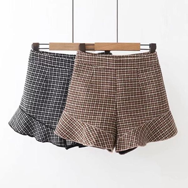 

women's shorts wynne gadis autumn fashion casual plaid cotton straight ruffle calcoes for women, White;black