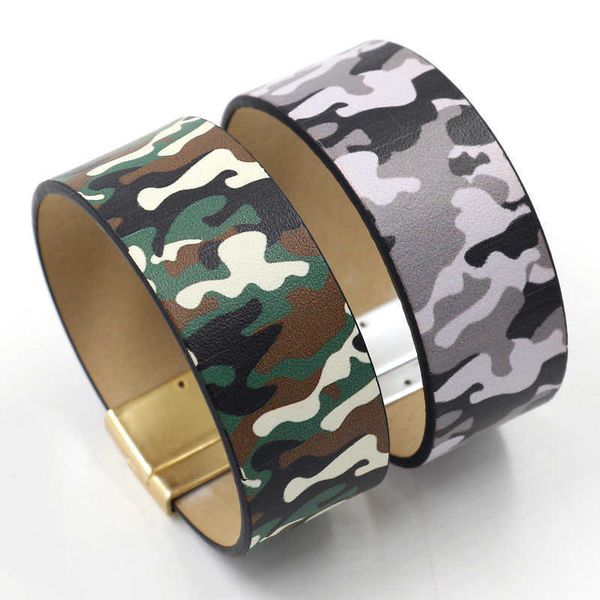 Zwpon Moda Camuflagem Wide Vegan Legum De Couro Pulseira de Verão Camuflagem Marca Magnet Pulseira para Mulher Jóias Femininas Q0719