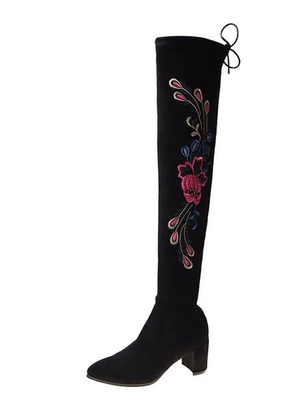 

boots women's with thick heel, knee high boots, plush and warmth retention, brand shoes, delivery, Black