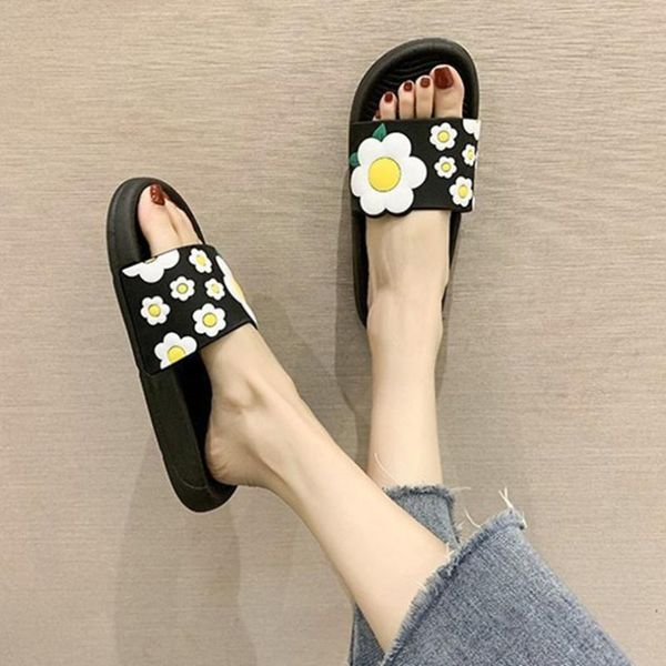 

slippers 2021 plus size summer female home flower non-slip thick platform slides indoor student casual shoes beach women sandals, Black