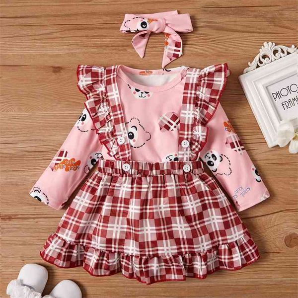 

3-pcs baby girl animal sweet suit-dress romper fashion long sleeve infant clothing outfits 210528, Red;yellow