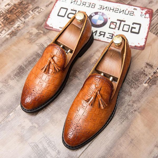 

dress shoes tassel leather men's large size fashion hair, Black
