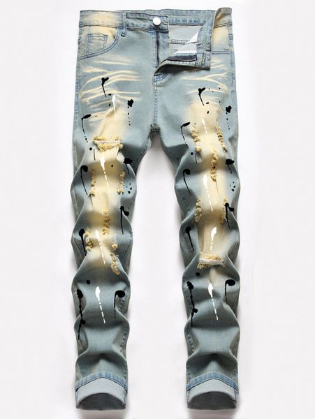 

romwe guys ripped washed jeans j9ki#, Blue