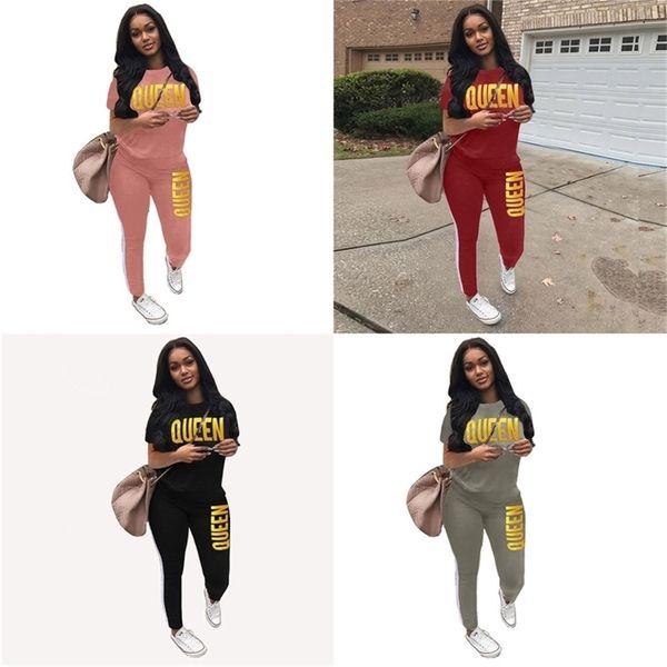 

women summer designer tracksuit stamping gold letters printed short sleeve t shirts pants leggings two piece casual outfit sportswear h2103, White