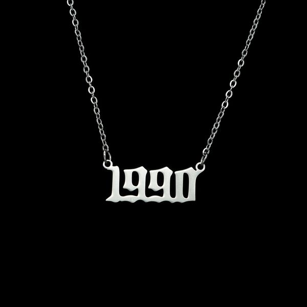 

30pcs letter birth year 1990-1999 necklace stainless steel old english number pendant charm chain minimalist jewelry for women birthday grad, Silver