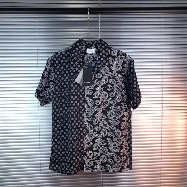 

2021 new pacthwork rhude shirt men women cashew flower buttoned tees mens clothing trends shirts mblk, White;black