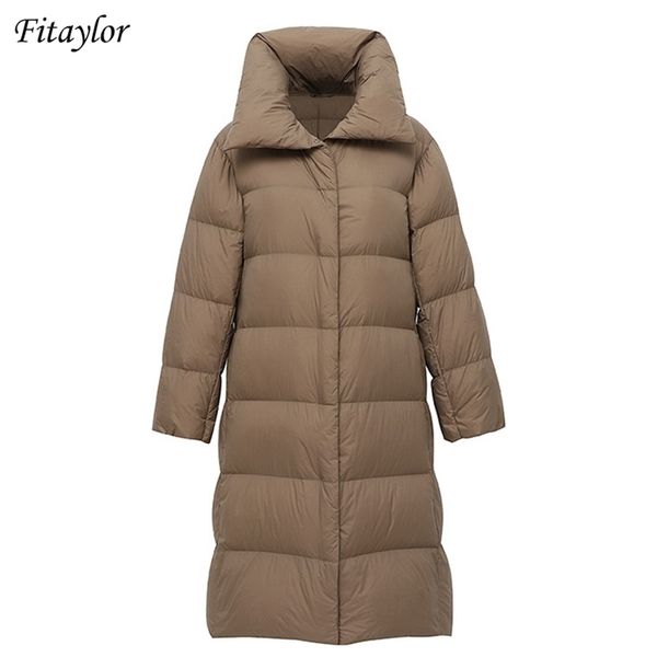

fitaylor winter women down coat ultra light padded 90% white duck puffer jacket female lapel snow warm overcoat 211013, Black