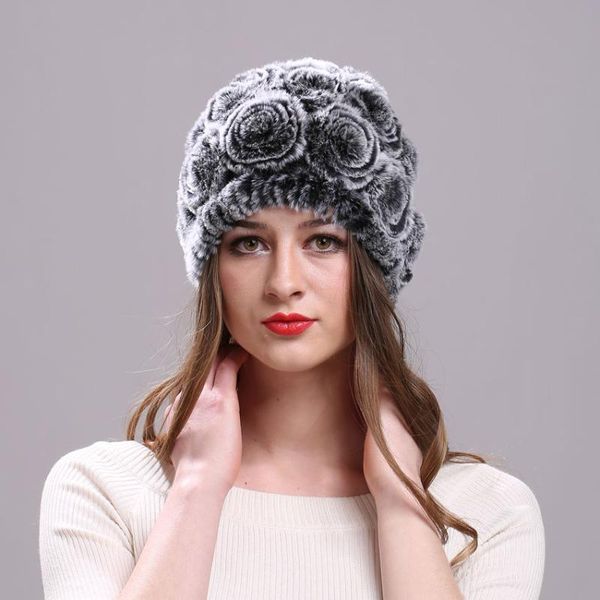 

beanie/skull caps icymi rose floral women's hats real fur knitting rex for girls handmade trendy beanies braid hat women, Blue;gray