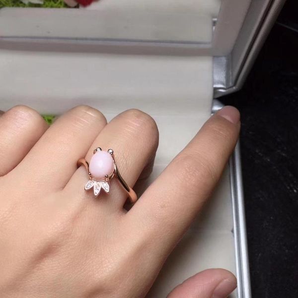 

cluster rings coming 100% natural and real pink opal ring 925 sterling silver fine handwored jewelry, Golden;silver